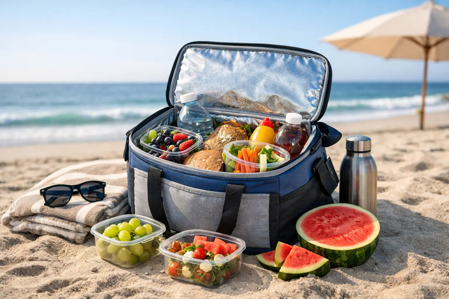 Pak køletaske til strandtur uden lune snacks