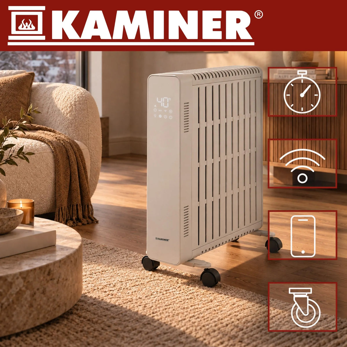 Kaminer Arvell Oljeradiator svart eller vit 2500W med WiFi & Termostat – 11 flänsar