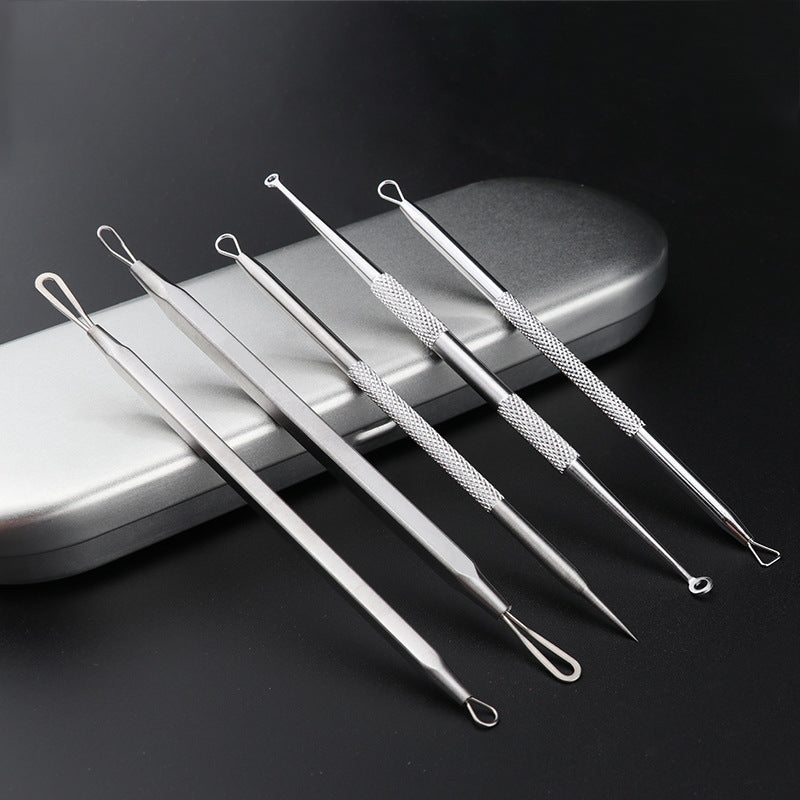 Professionelt ansigtssæt med 5 rustfri ekstraktionsværktøjer – Til hudorme, bumser & akne