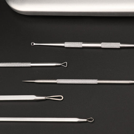 Professionellt ansiktsset med 5 extraktionsverktyg i rostfritt stål – För pormaskar, finnar och akne