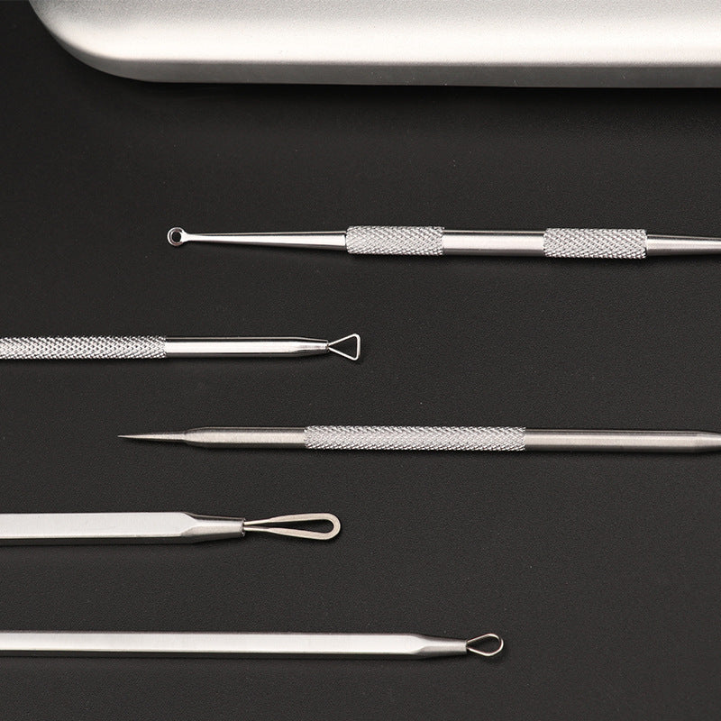 Professionelt ansigtssæt med 5 rustfri ekstraktionsværktøjer – Til hudorme, bumser & akne