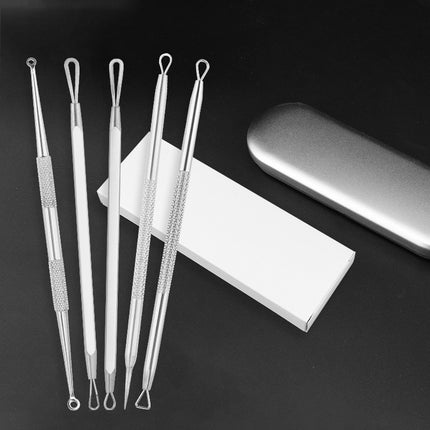 Professionellt ansiktsset med 5 extraktionsverktyg i rostfritt stål – För pormaskar, finnar och akne