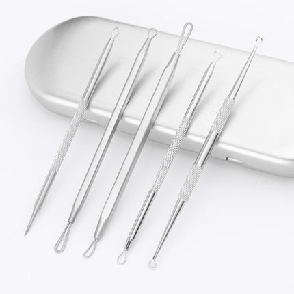 Professionellt ansiktsset med 5 extraktionsverktyg i rostfritt stål – För pormaskar, finnar och akne