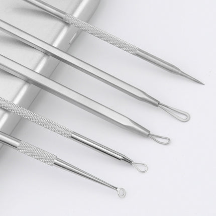 Professionellt ansiktsset med 5 extraktionsverktyg i rostfritt stål – För pormaskar, finnar och akne