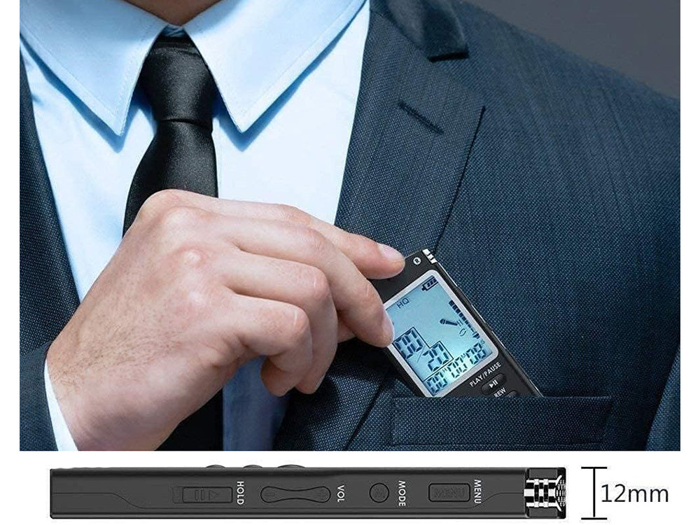 Digital diktafon och MP3-spelare med 8 GB lagringsutrymme och känslig mikrofon