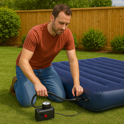 Kompressor til bildæk, cykeldæk, bolde, madrasser