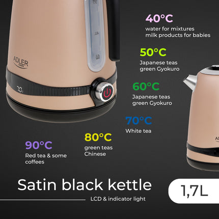 Snygg vattenkokare i rostfritt stål med LCD-skärm och temperaturkontroll – 1,7 L