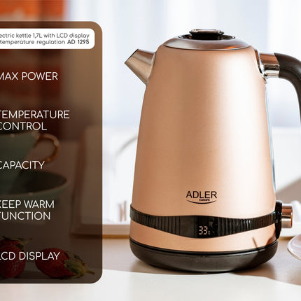 Snygg vattenkokare i rostfritt stål med LCD-skärm och temperaturkontroll – 1,7 L