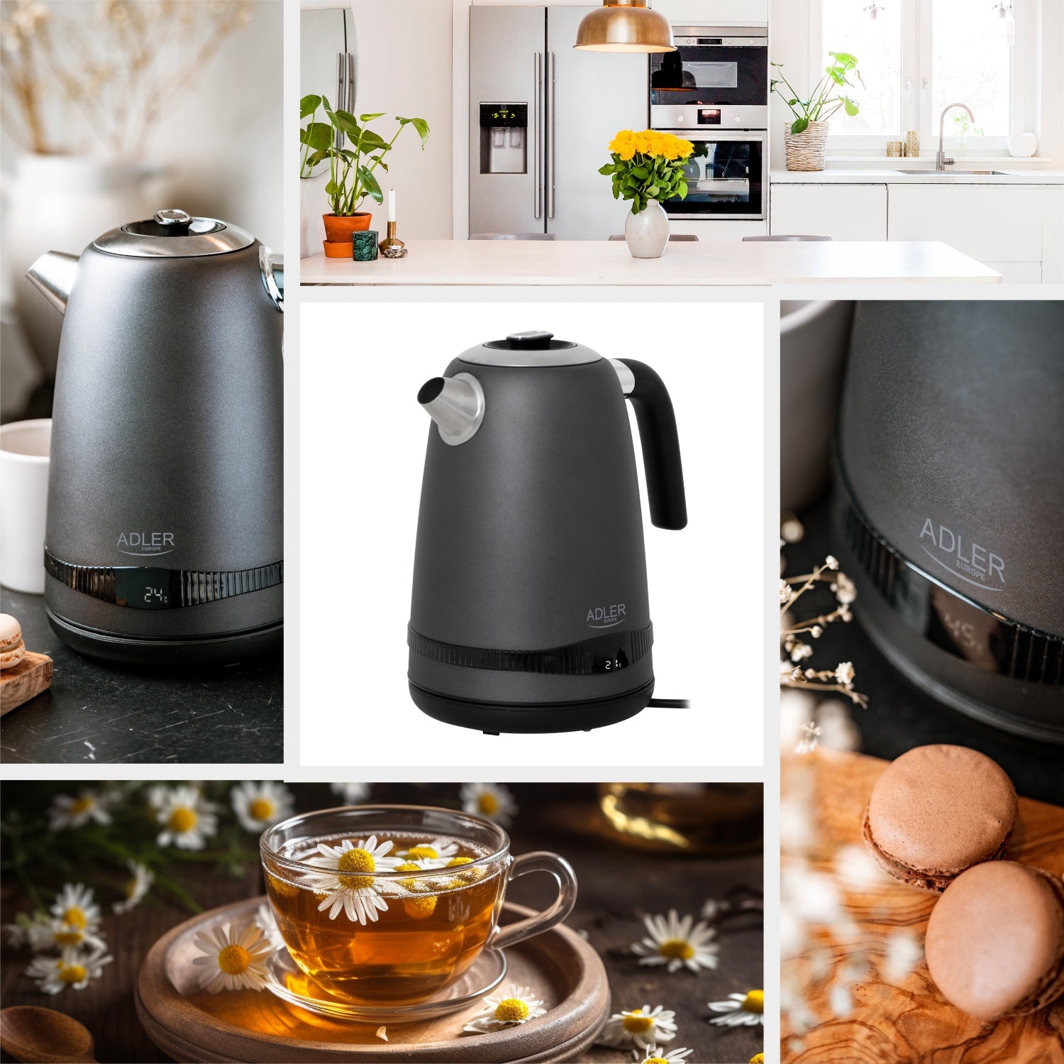 Snygg vattenkokare i rostfritt stål med LCD-skärm och temperaturkontroll – 1,7 L