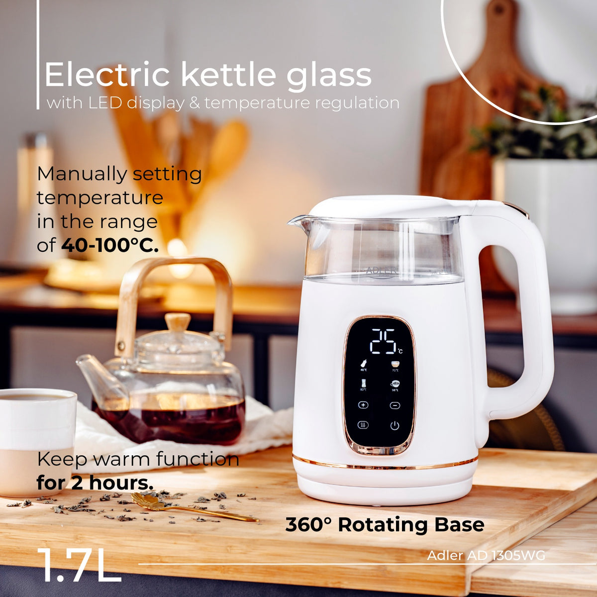 Elkedel 1,7L med Temperaturstyring og LED Display (Kopi)
