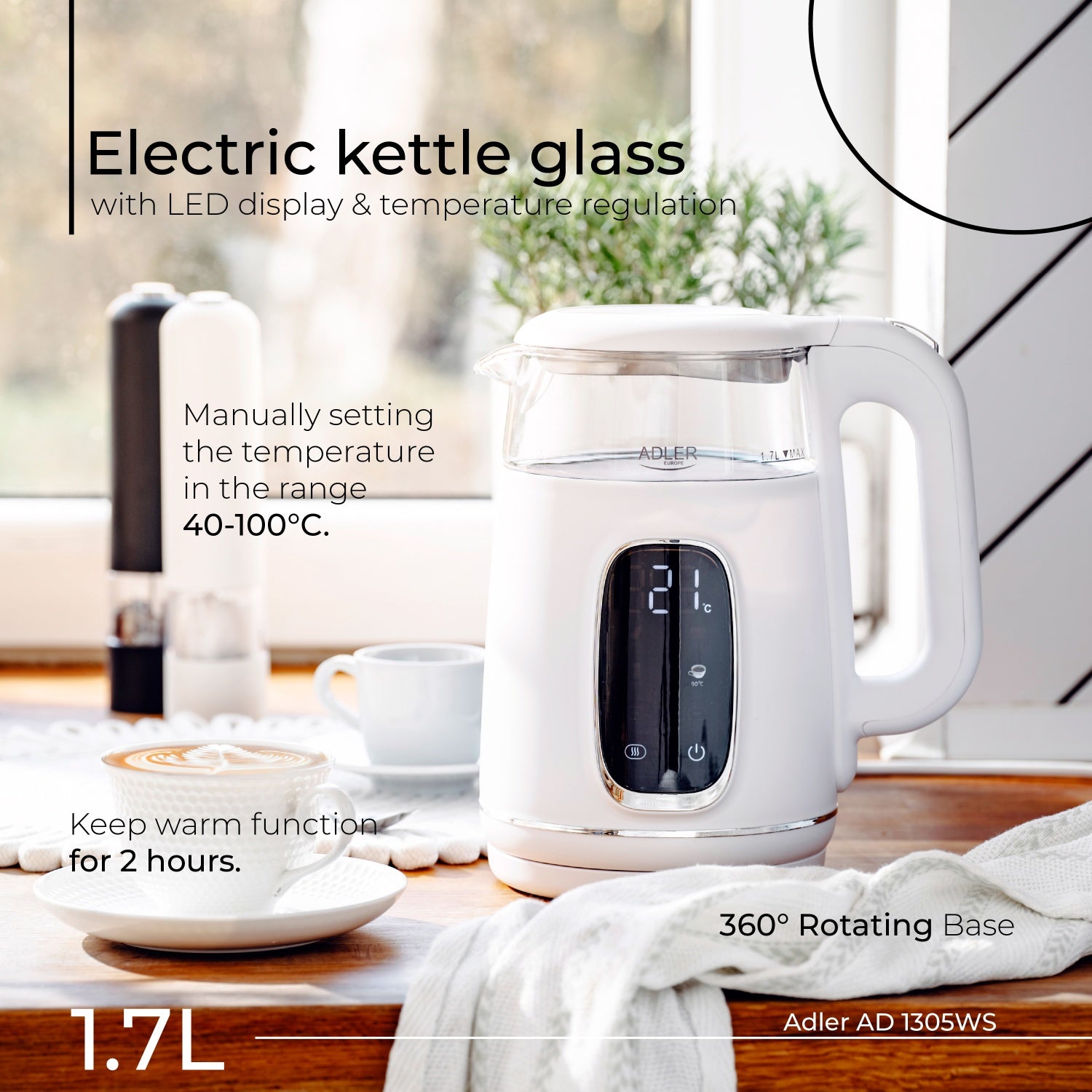 Vattenkokare 1,7L med Temperaturkontroll och LED-display