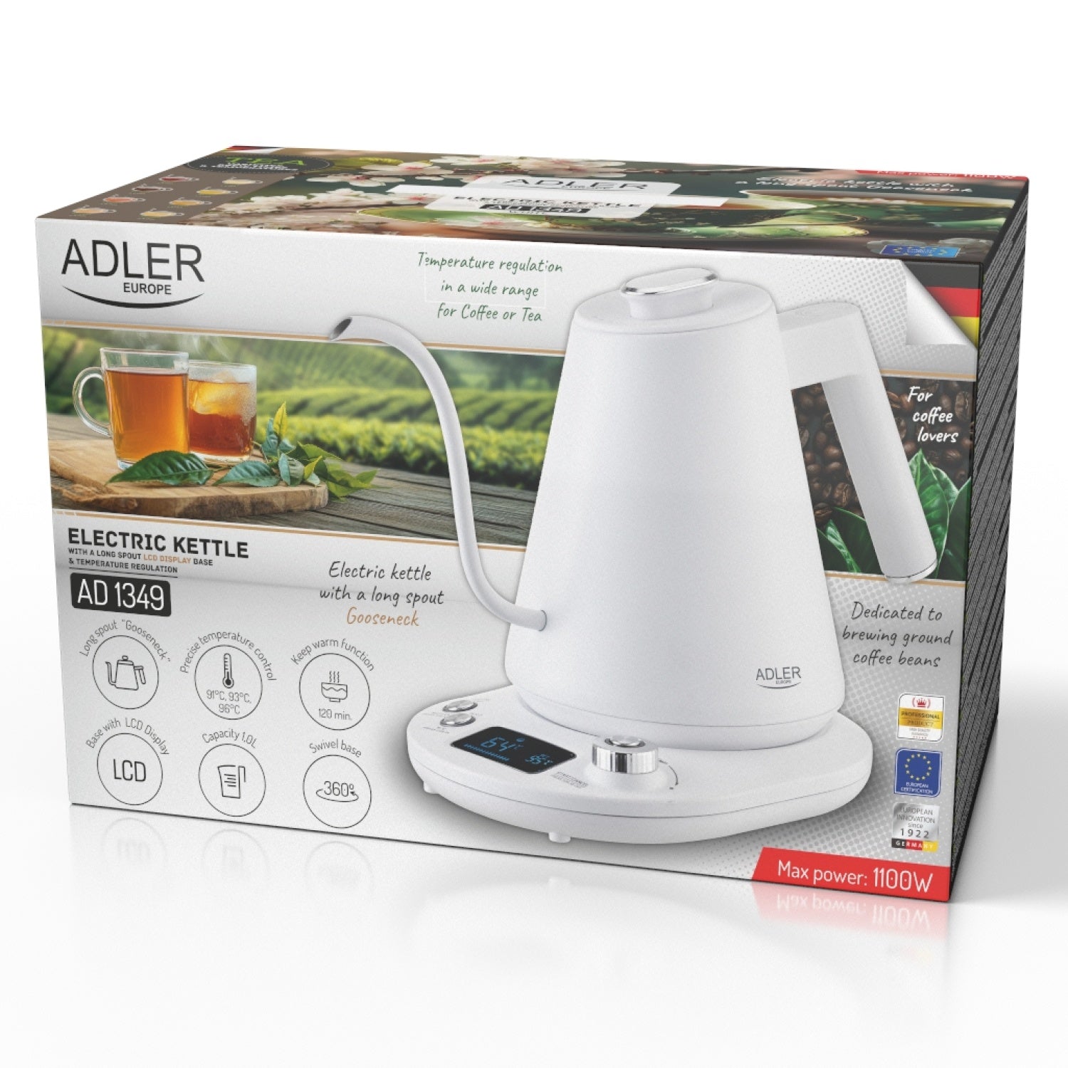 Elkedel 1,0 L Gooseneck med Temperaturkontrol