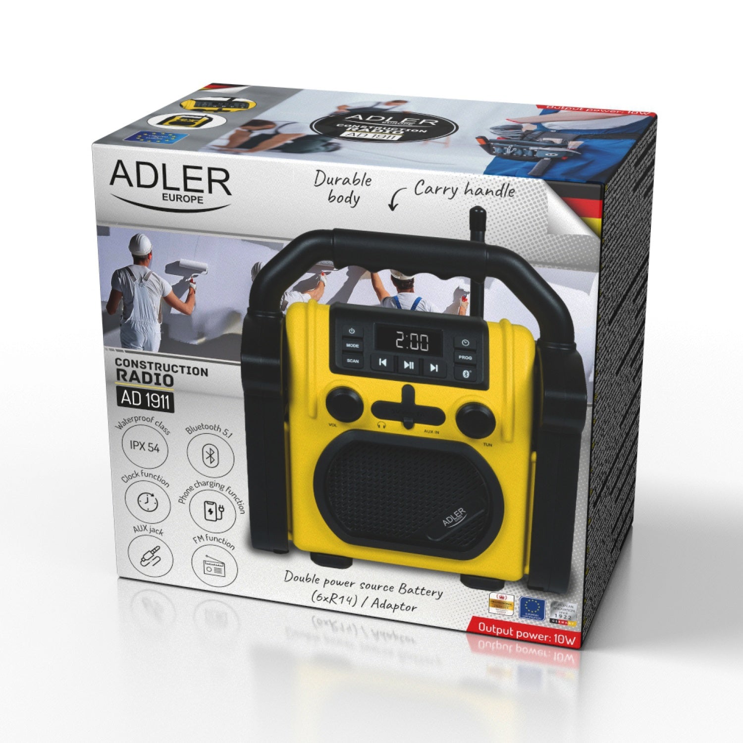 Robust konstruktionsradio med Bluetooth och laddningsfunktion