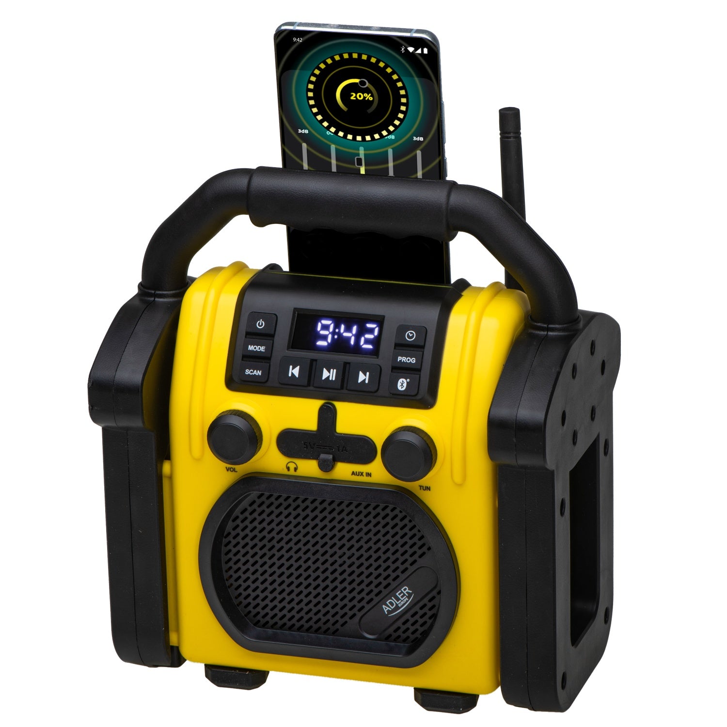 Robust konstruktionsradio med Bluetooth och laddningsfunktion