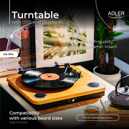 Pladespiller Hvid/træ farve med Bluetooth & USB optagelse