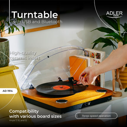 Pladespiller Hvid/træ farve med Bluetooth & USB optagelse