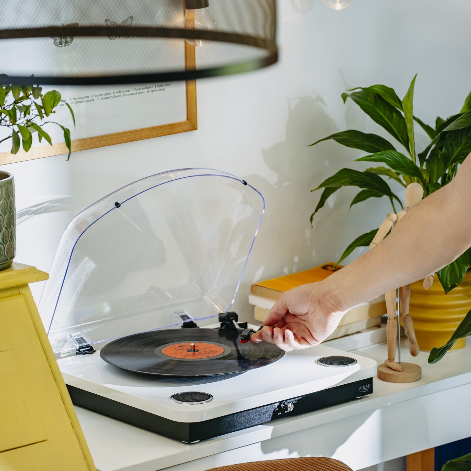 Skivspelare Vit/träfärg med Bluetooth & USB-inspelning