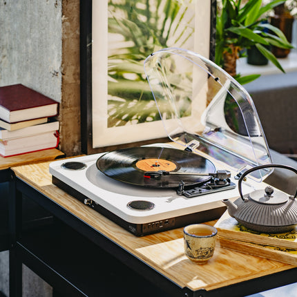 Pladespiller Hvid/træ farve med Bluetooth & USB optagelse