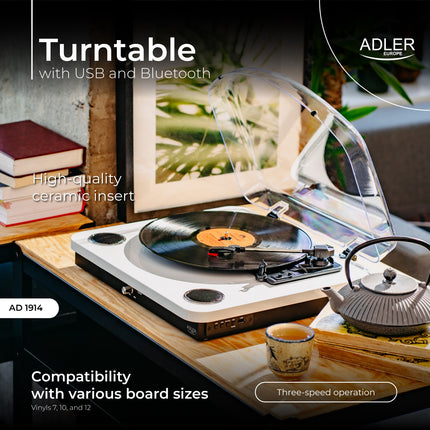 Pladespiller Hvid/træ farve med Bluetooth & USB optagelse