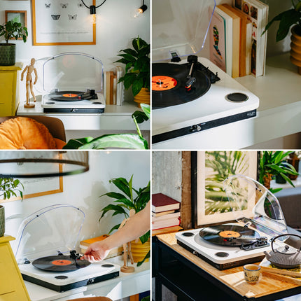 Pladespiller Hvid/træ farve med Bluetooth & USB optagelse