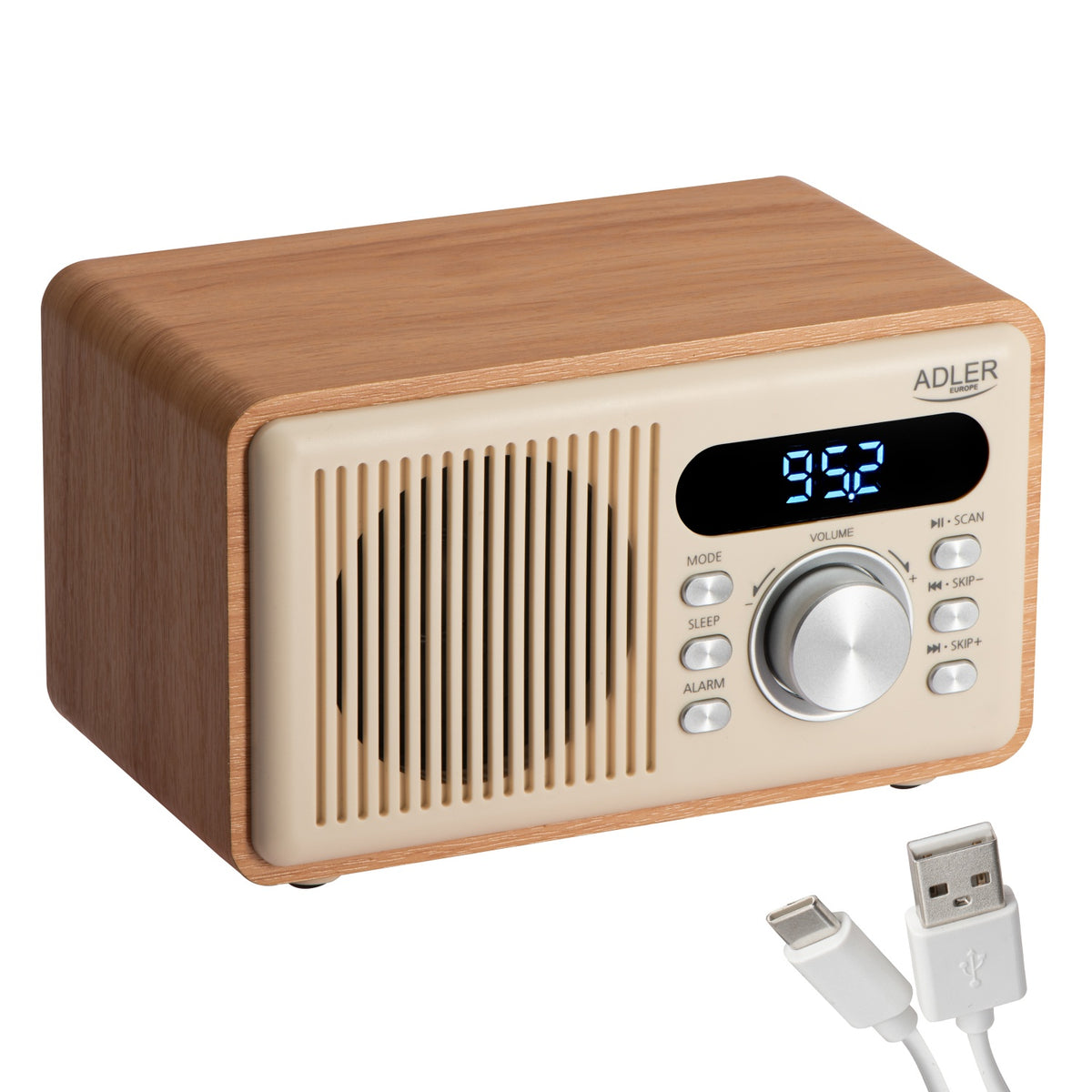 Clockradio med Bluetooth, FM Radio, Alarm & Genopladeligt Batteri