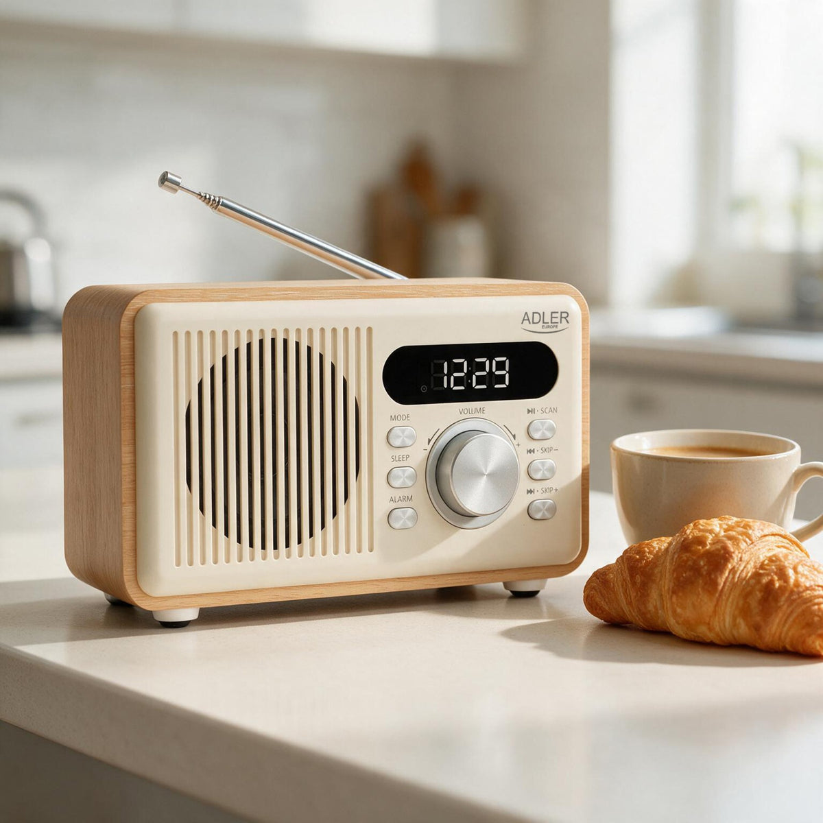 Clockradio med Bluetooth, FM Radio, Alarm & Genopladeligt Batteri