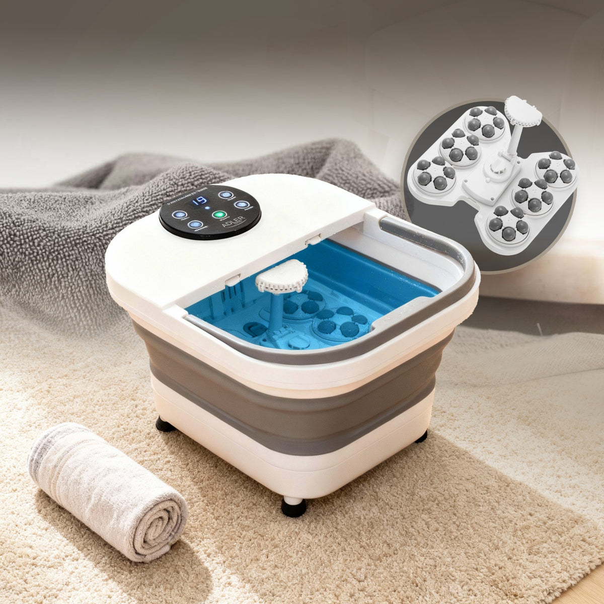 Sammenklappeligt Fodspa med Varme, Vandmassage & 6 Massageruller