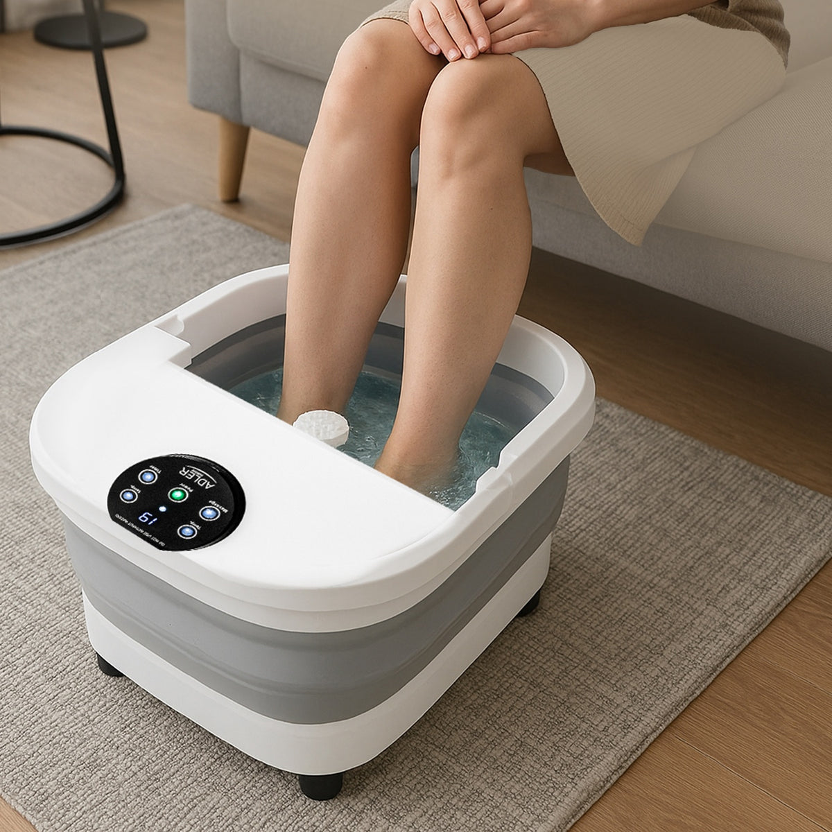 Sammenklappeligt Fodspa med Varme, Vandmassage & 6 Massageruller