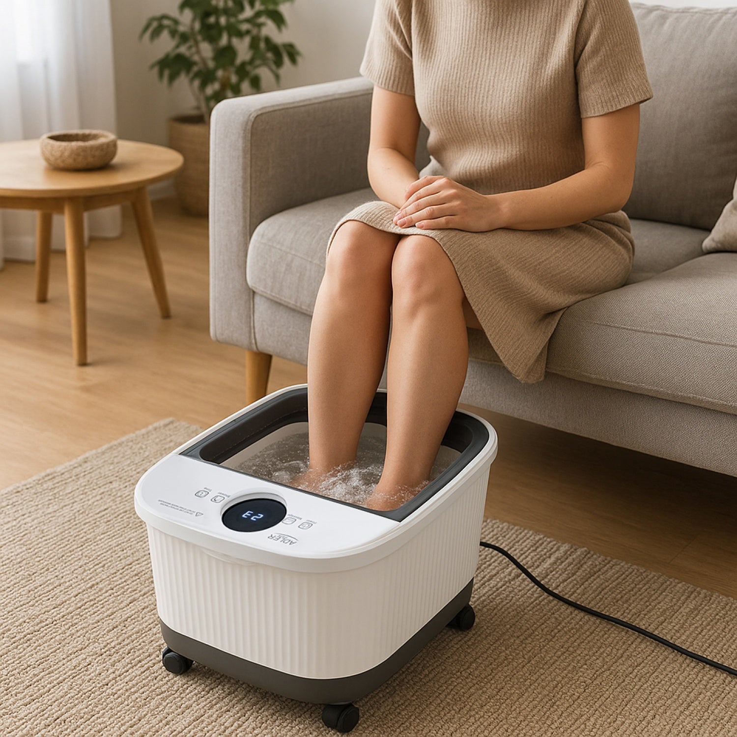 Fotspa med massage, värme och saltbehållare