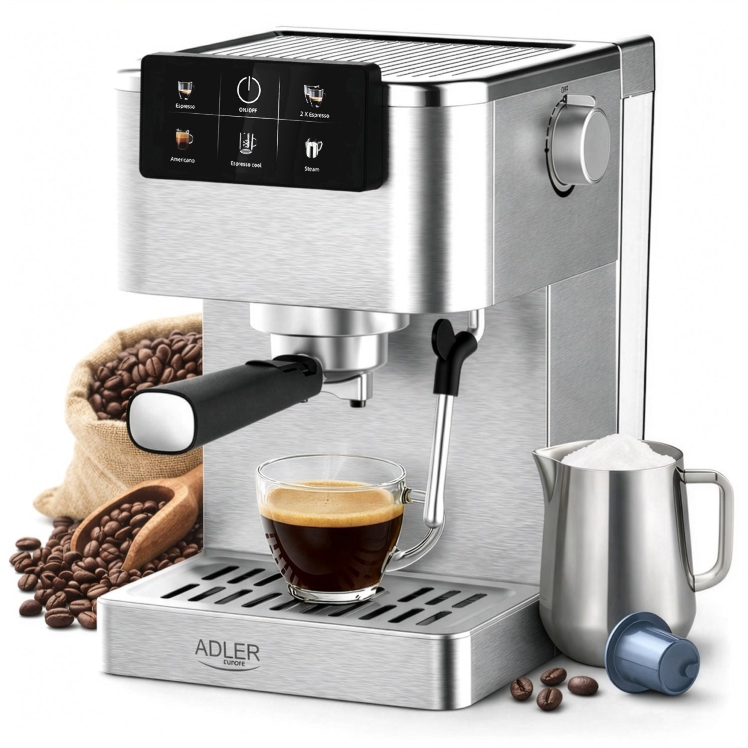 Espressomaskin 20 bar med mjölkskummare & touchskärm