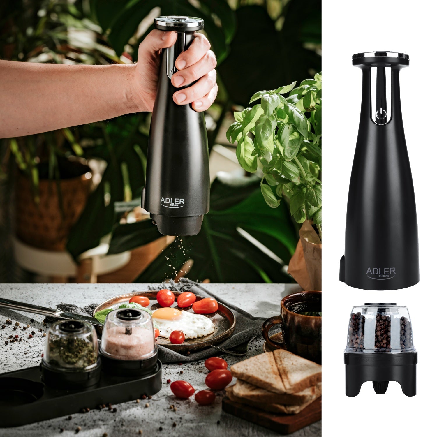 Elektrisk krydderikværnsæt med 3 kværne og justérbar Malingsgrad – USB Opladning