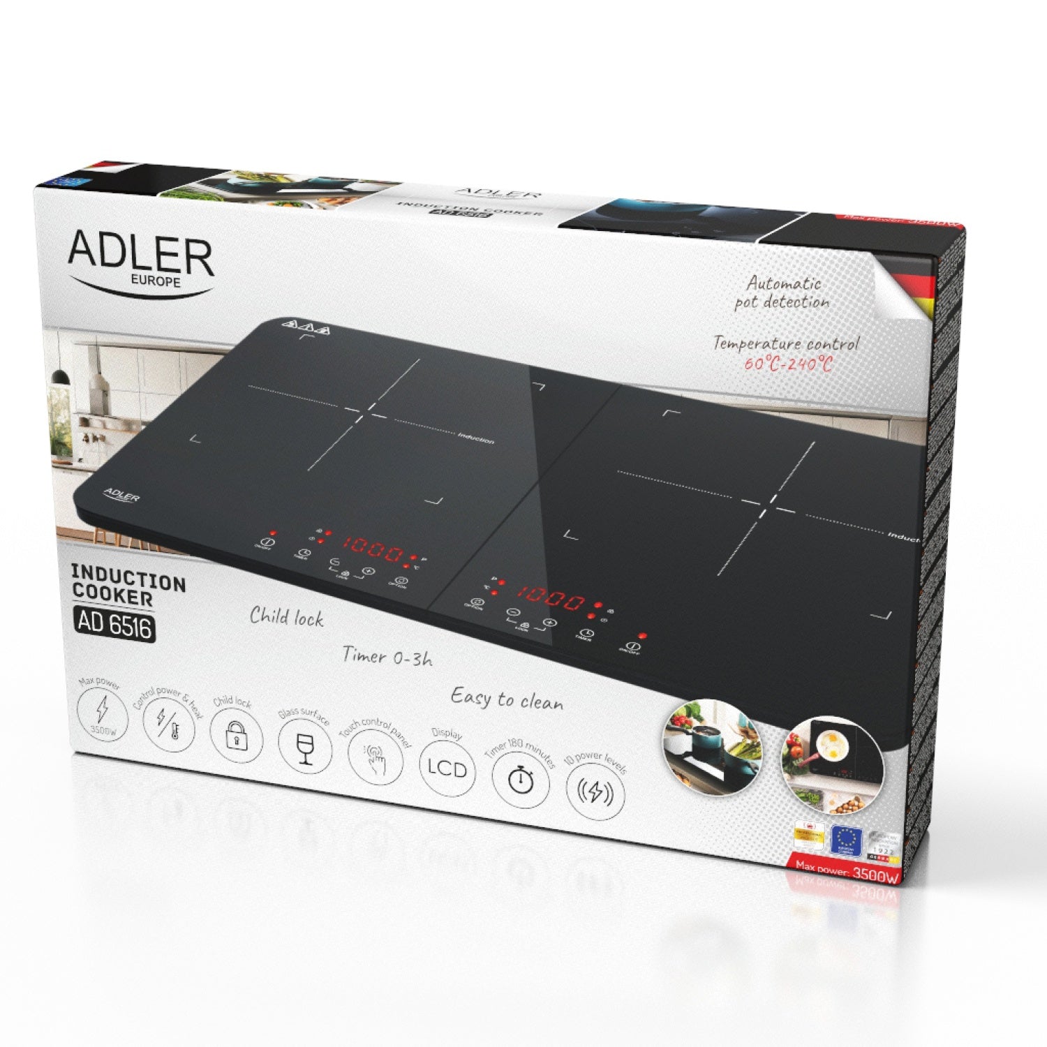 Induktionskogeplade, dobbelt – med Touch Display og Timer