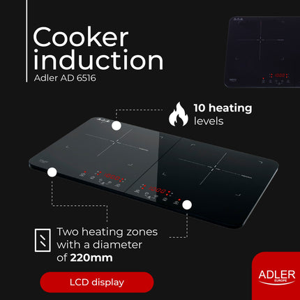 Induktionskogeplade, dobbelt – med Touch Display og Timer