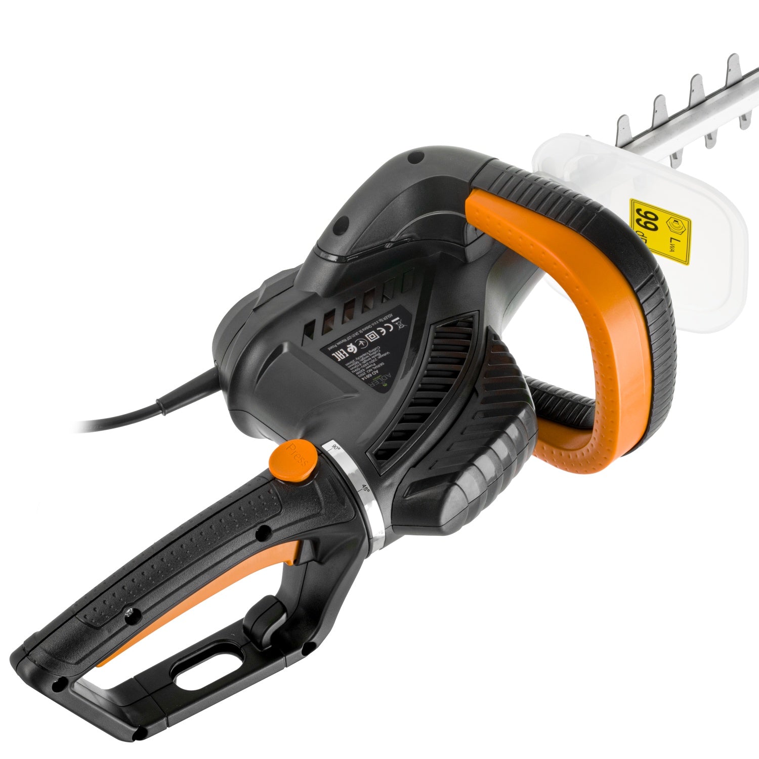 Häcksax 620W, elektrisk med justerbart handtag och säkerhetsutrustning