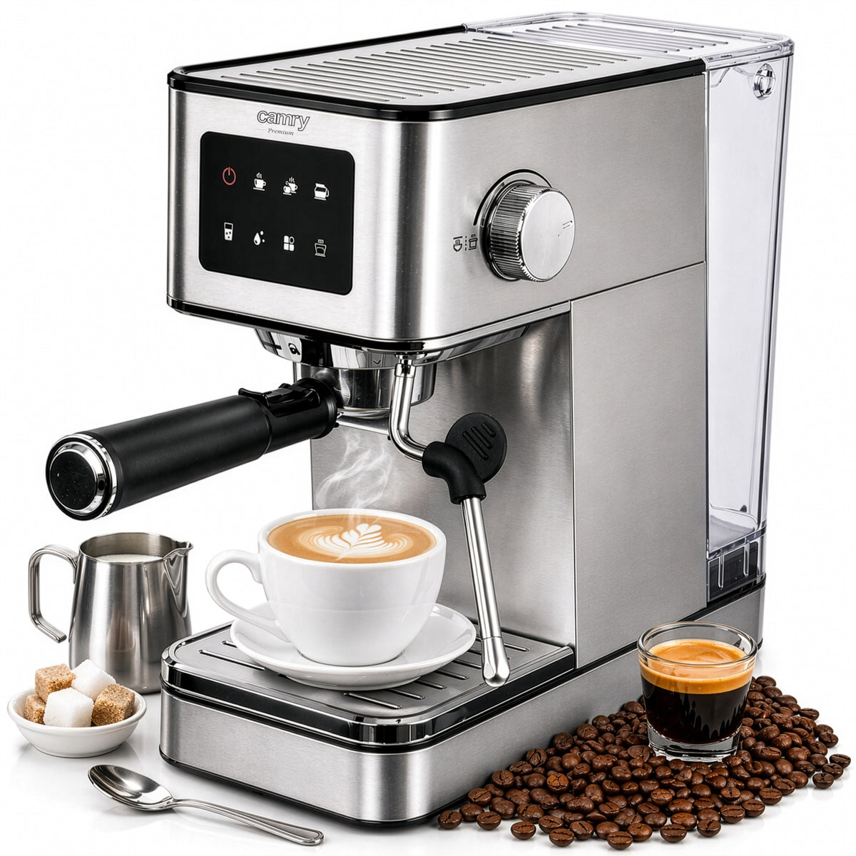Espressomaskine 20 Bar med Mælkeskummer, LCD Touch & 7 Funktioner