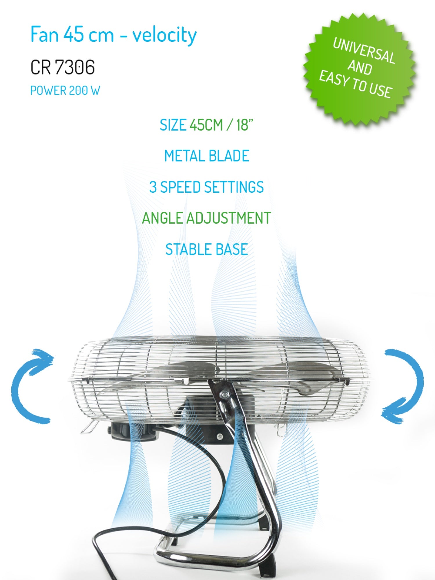 Gulvventilator 45 cm - 3 hastigheder