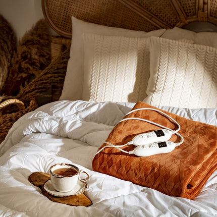 Varmetæppe 160 x 150 cm dobbelt, med Timer – Superblødt fleece & 8 varmeindstillinger (2 x 60W)