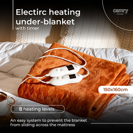 Varmetæppe 160 x 150 cm dobbelt, med Timer – Superblødt fleece & 8 varmeindstillinger (2 x 60W)