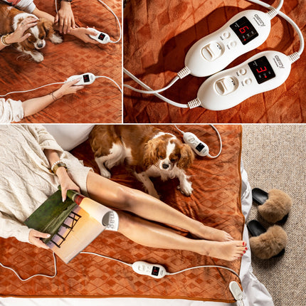 Varmetæppe 160 x 150 cm dobbelt, med Timer – Superblødt fleece & 8 varmeindstillinger (2 x 60W)