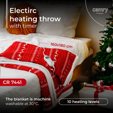 Varmetæppe med julemotiv – 160x180 cm, dobbelt - varmeindstillinger & timer (120W)