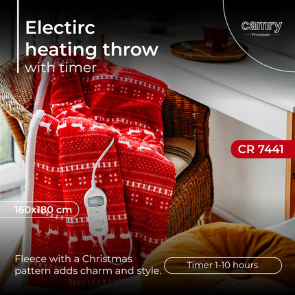Varmetæppe med julemotiv – 160x180 cm, dobbelt - varmeindstillinger & timer (120W)
