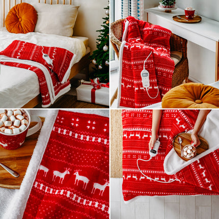 Varmetæppe med julemotiv – 160x180 cm, dobbelt - varmeindstillinger & timer (120W)