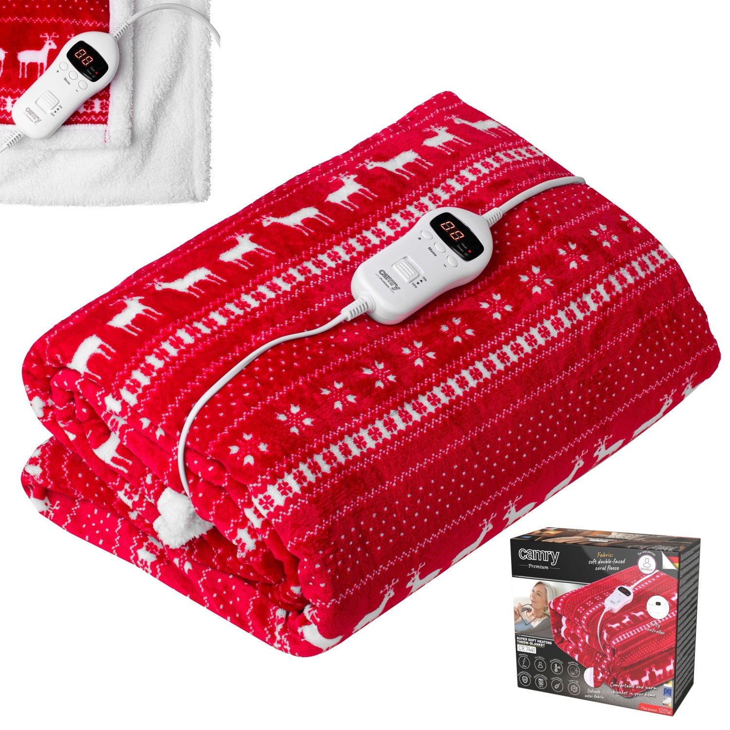 Värmefilt – 160x180 cm, dubbel – värmeinställningar & timer (120W)