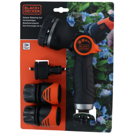 Black+Decker Deluxe bevattningsset med trädgårdsdusch – 8 sprutmönster