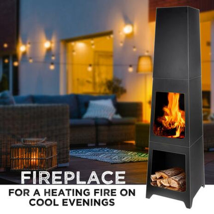 Pejs i Sort Metal med Skorsten – Skab Hygge og Varme i Haven