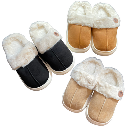 Luksus Dame Hjemmesko i Sort, Brun & Beige