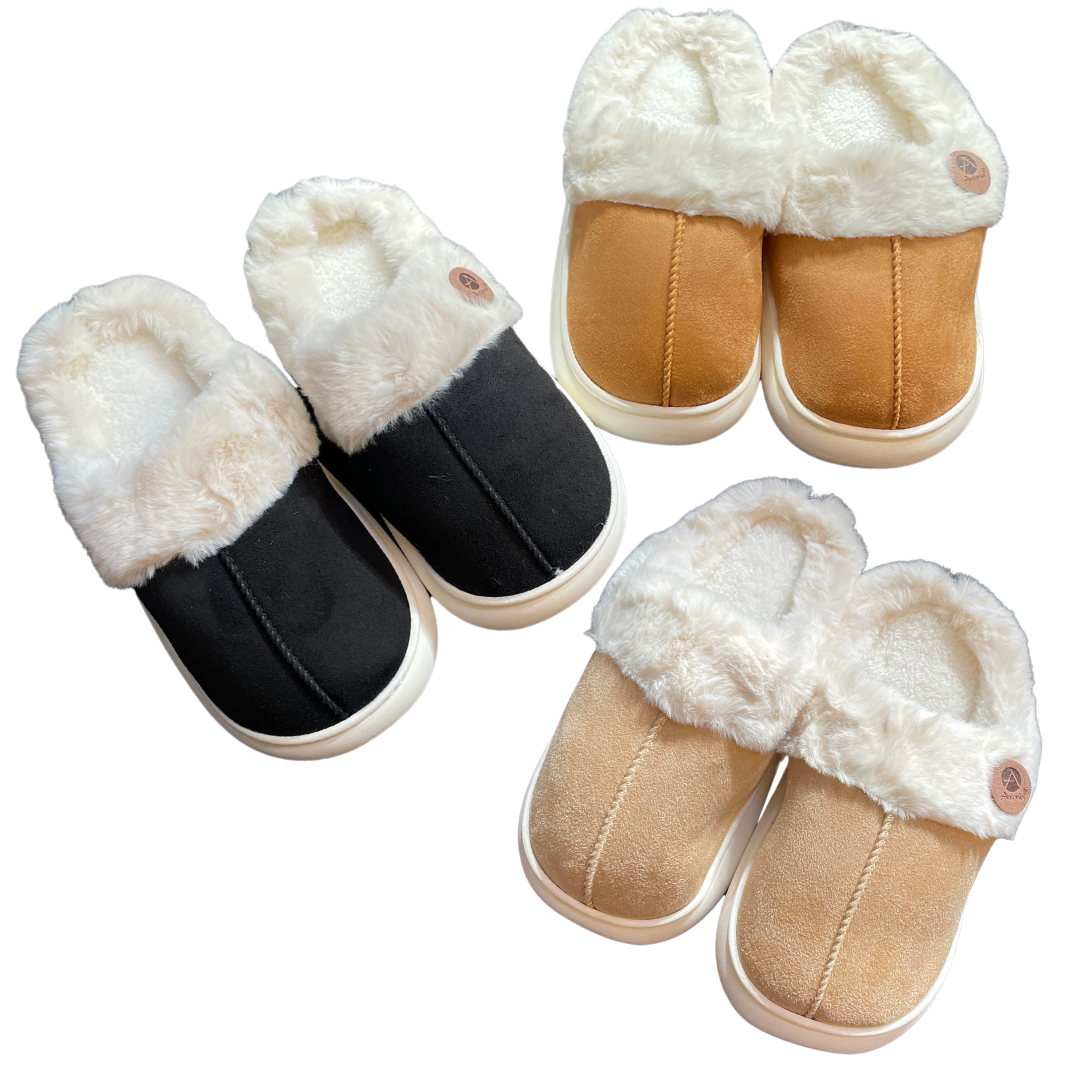 Luksus Dame Hjemmesko i Sort, Brun & Beige