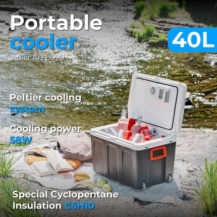 40L Transportabel Køleboks & Varmekasse med Hjul og Dobbelt Strømforsyning