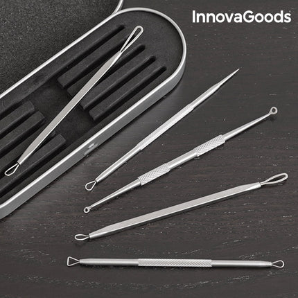 Professionellt ansiktsset med 5 extraktionsverktyg i rostfritt stål – För pormaskar, finnar och akne