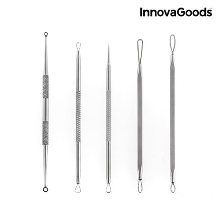 Professionellt ansiktsset med 5 extraktionsverktyg i rostfritt stål – För pormaskar, finnar och akne